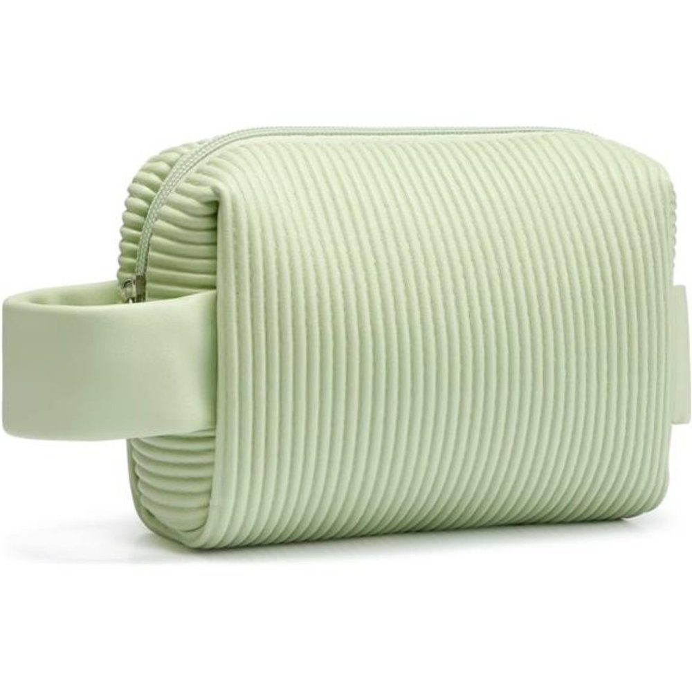 Striped Corduroy Cosmetic Bag, Waterproof Cosmetic Pouch with Handle - Picture 1 of 4